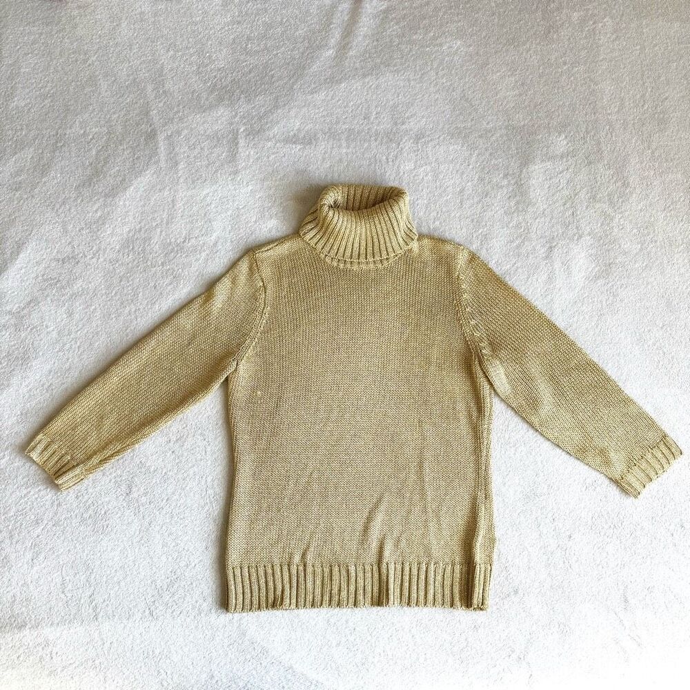 Lauren by Ralph Lauren Petites Gold Metallic Knit Turtleneck Sweater